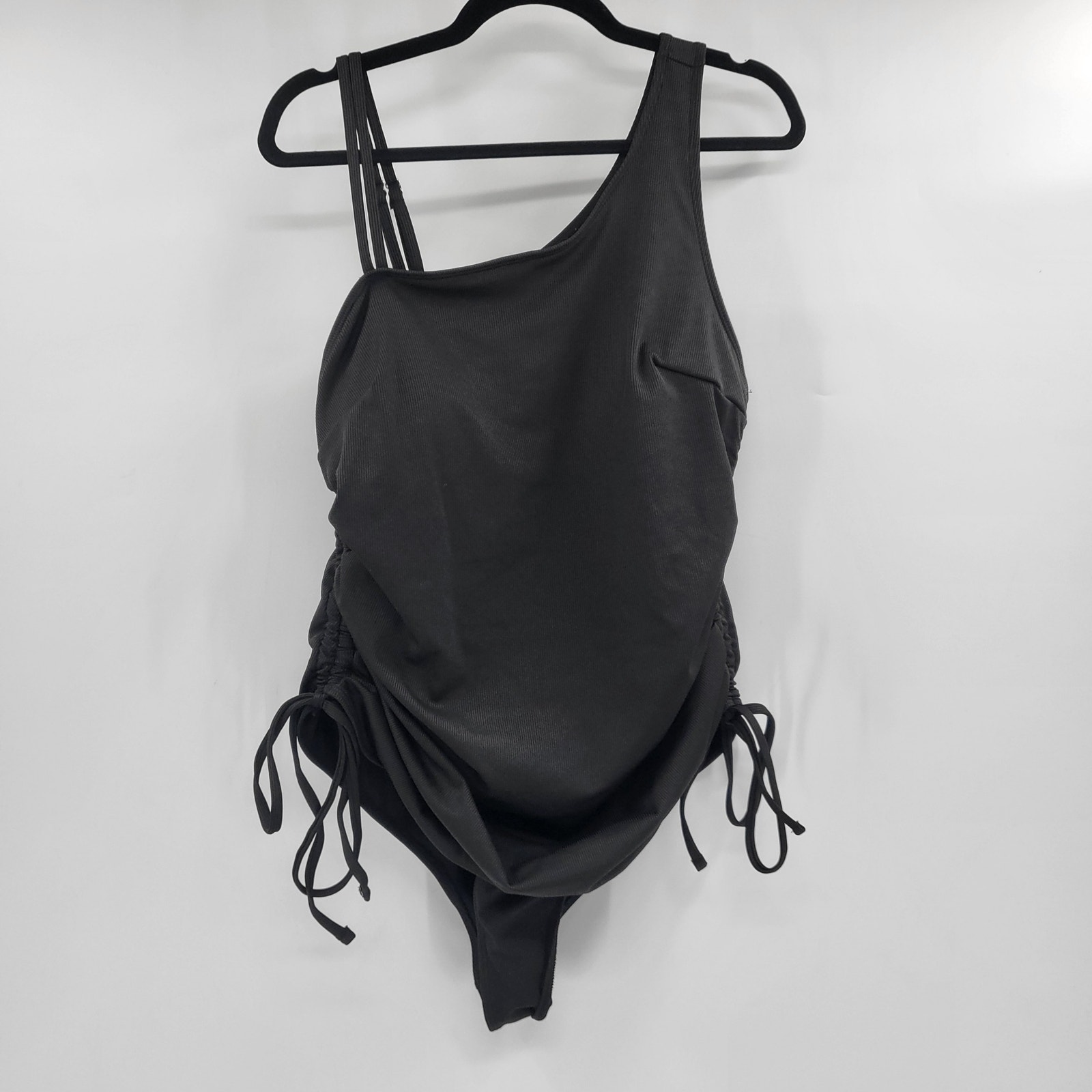Black Ribbed Ruched Tie Side One Piece Swimsuit Women's Plus Size 3xl Beach